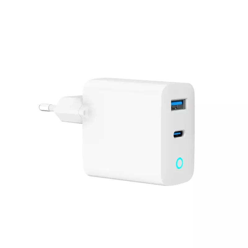 Gembird TA-UC-PDQC30L-W-01 carregador rápido USB GaN de 30 W com 2 portas, 1x USB-C PD, 1x USB-A QC3.0, 100–240 V, LED, branco