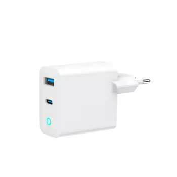 Gembird TA-UC-PDQC30L-W-01 carregador rápido USB GaN de 30 W com 2 portas, 1x USB-C PD, 1x USB-A QC3.0, 100–240 V, LED, branco