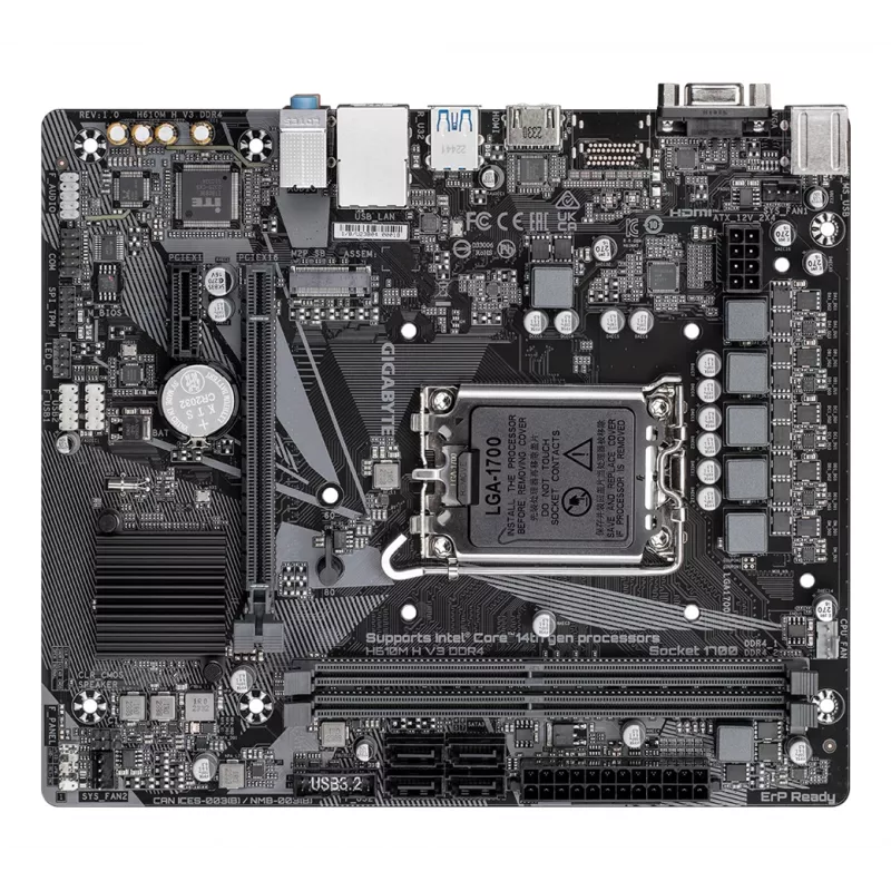 Placa-mãe GIGABYTE H610M H V3 DDR4 - Compatível com CPUs Intel Core de 14.ª geração, VRM digital híbrido 4+1+1 fases, até 3200 MHz DDR4, 1x PCIe 3.0 M.2, GbE LAN, USB 3.2 Gen 1