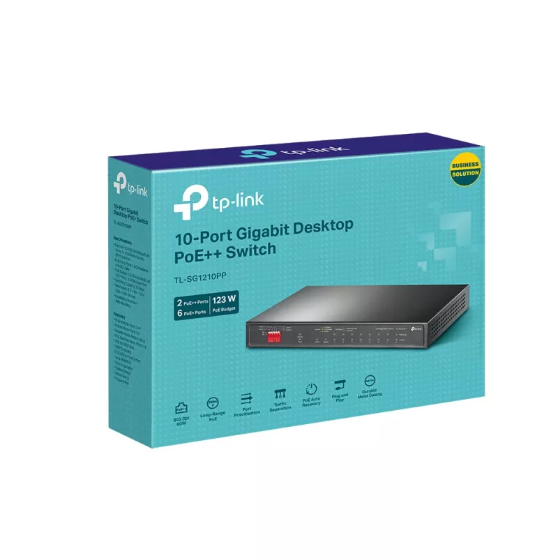 TP-Link switch de secretária Gigabit de 10 portas com 6 portas PoE+ e 2 portas PoE++