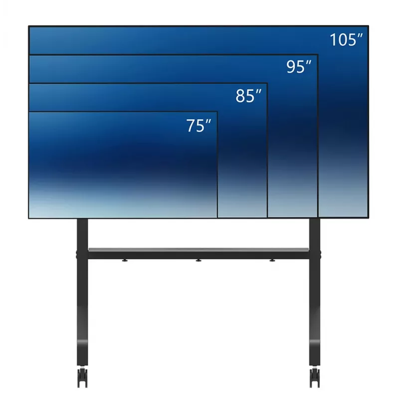 Neomounts MOVE Go XL FL50-575BL1 carrinho para TV 65-110 polegadas, máx. 125 kg, altura ajustável 129-139 cm, VESA 100x100-1100x600, bloqueável, certificado TÜV, preto