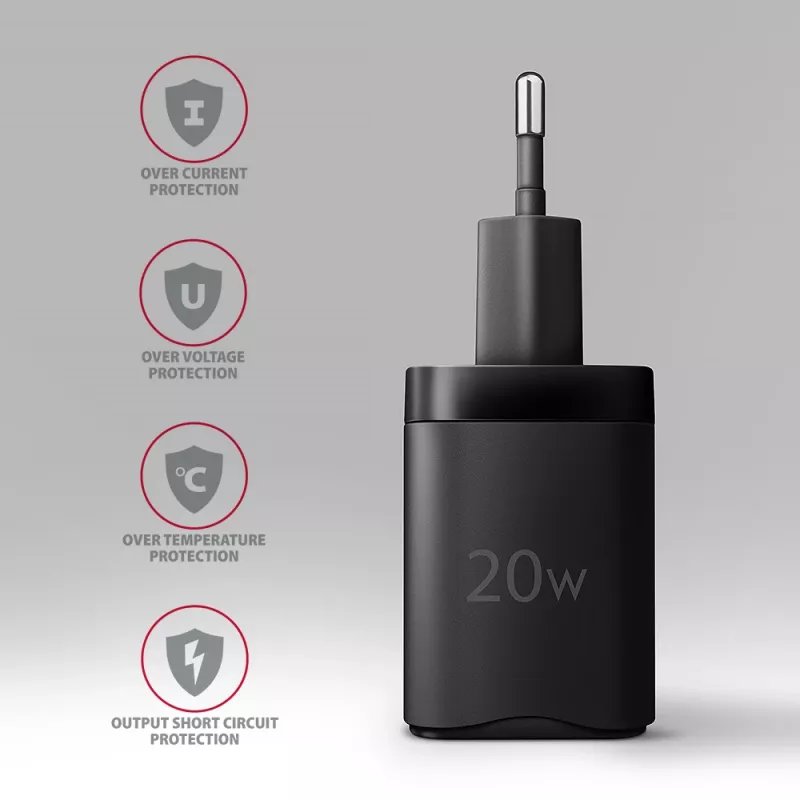 Carregador de parede Axagon ACU-PD20 1x QC3.0/AFC/FCP/PD Type-C 20W preto