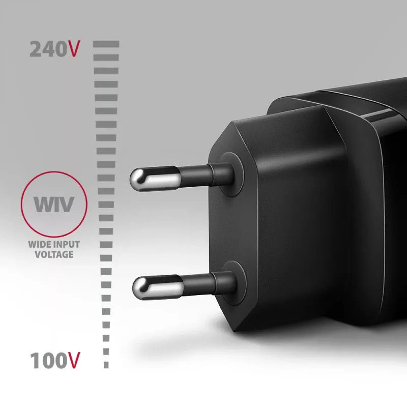 Carregador de parede Axagon ACU-PD30 PD3.0 & QC4+ 1x saída 30W, interior, AC, preto