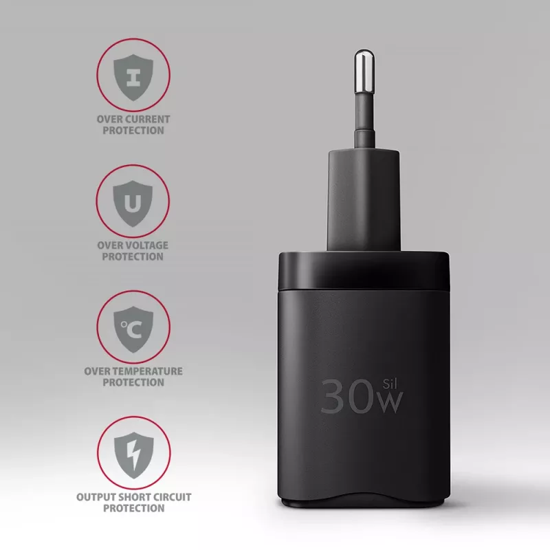 Carregador de parede Axagon ACU-PD30 PD3.0 & QC4+ 1x saída 30W, interior, AC, preto