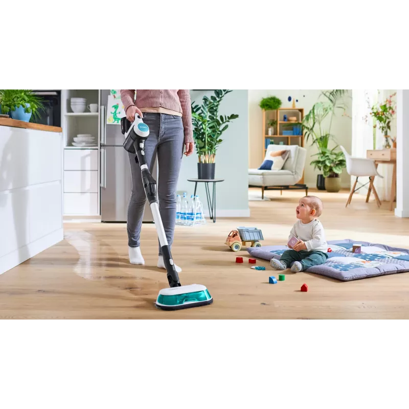 Bosch Unlimited 7 ProHygienic Aqua BCS71HYG1 aspirador vertical sem fios 2 em 1 com função de esfregar, 18 V, HEPA, sem saco, 0,3 l, branco