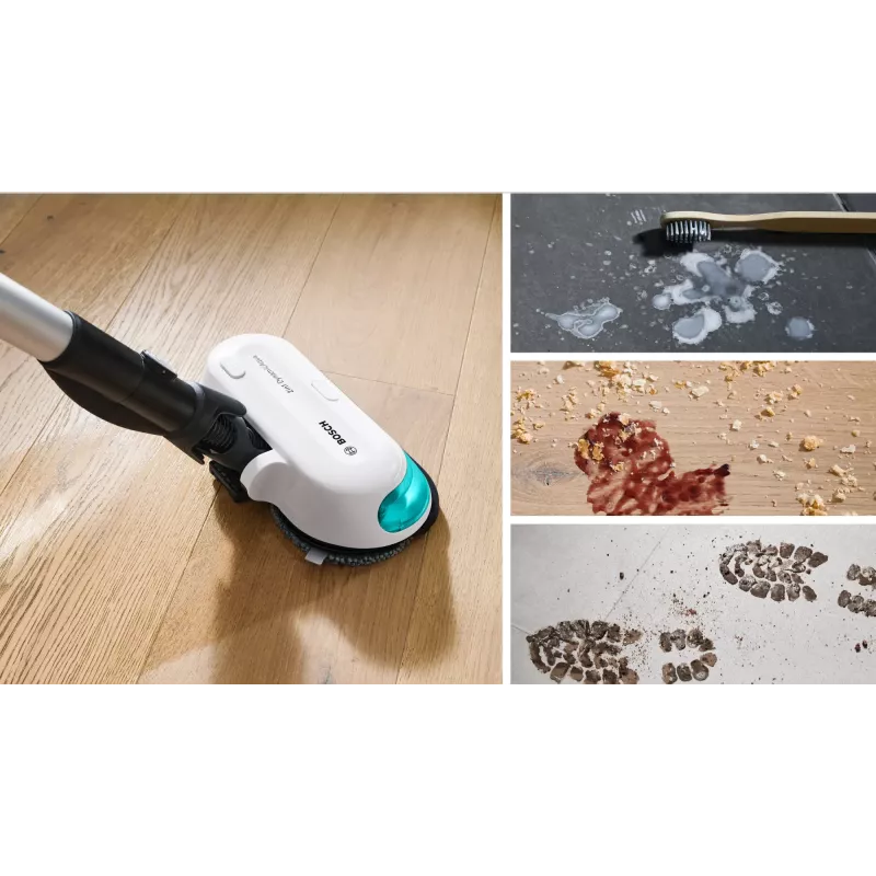 Bosch Unlimited 7 ProHygienic Aqua BCS71HYG1 aspirador vertical sem fios 2 em 1 com função de esfregar, 18 V, HEPA, sem saco, 0,3 l, branco