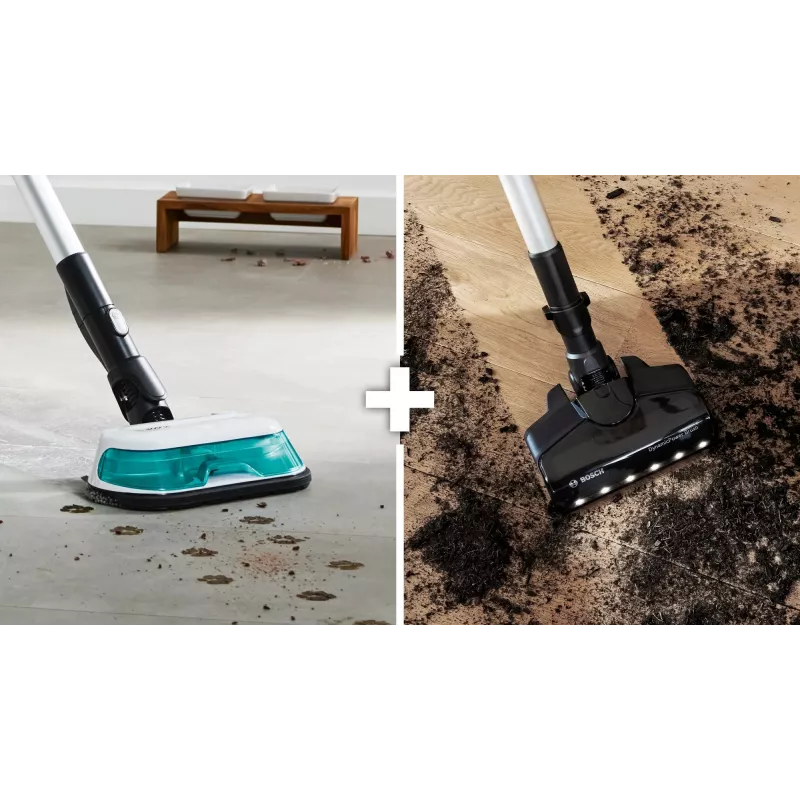 Bosch Unlimited 7 ProHygienic Aqua BCS71HYG1 aspirador vertical sem fios 2 em 1 com função de esfregar, 18 V, HEPA, sem saco, 0,3 l, branco