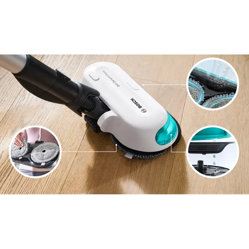 Bosch Unlimited 7 ProHygienic Aqua BCS71HYG1 aspirador vertical sem fios 2 em 1 com função de esfregar, 18 V, HEPA, sem saco, 0,3 l, branco