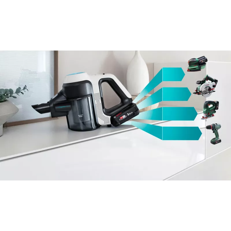 Bosch Unlimited 7 ProHygienic Aqua BCS71HYG1 aspirador vertical sem fios 2 em 1 com função de esfregar, 18 V, HEPA, sem saco, 0,3 l, branco