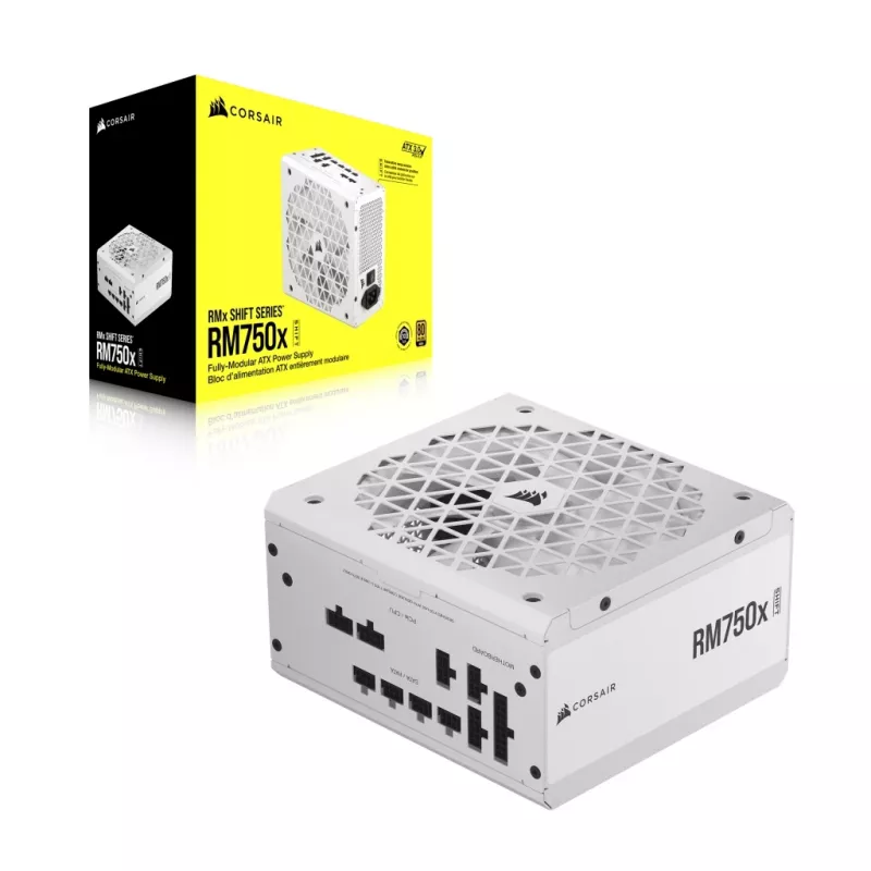 Fonte de alimentação CORSAIR - Rm750x Shift 80 Plus Gold Totalmente modular ATX - Branco