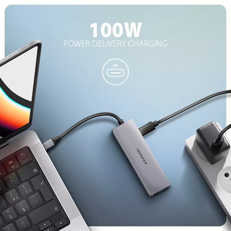 Axagon HMC-5H60 hub USB 5Gbps, 2x USB-A, 1x USB-C, HDMI 4k/60Hz, PD 100W, cabo USB-C