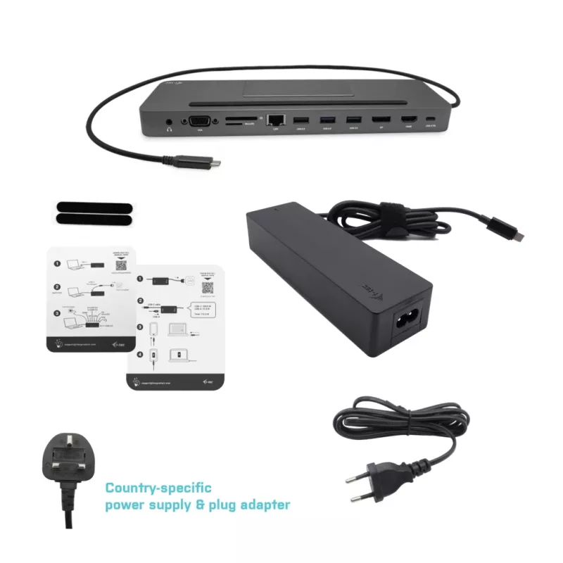 i-tec Metal SB-C estação de acoplamento ergonómica 4K 3x Display com Power Delivery 85 W + carregador universal 100 W