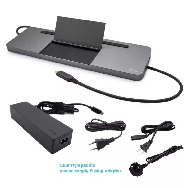 i-tec Metal SB-C estação de acoplamento ergonómica 4K 3x Display com Power Delivery 85 W + carregador universal 100 W