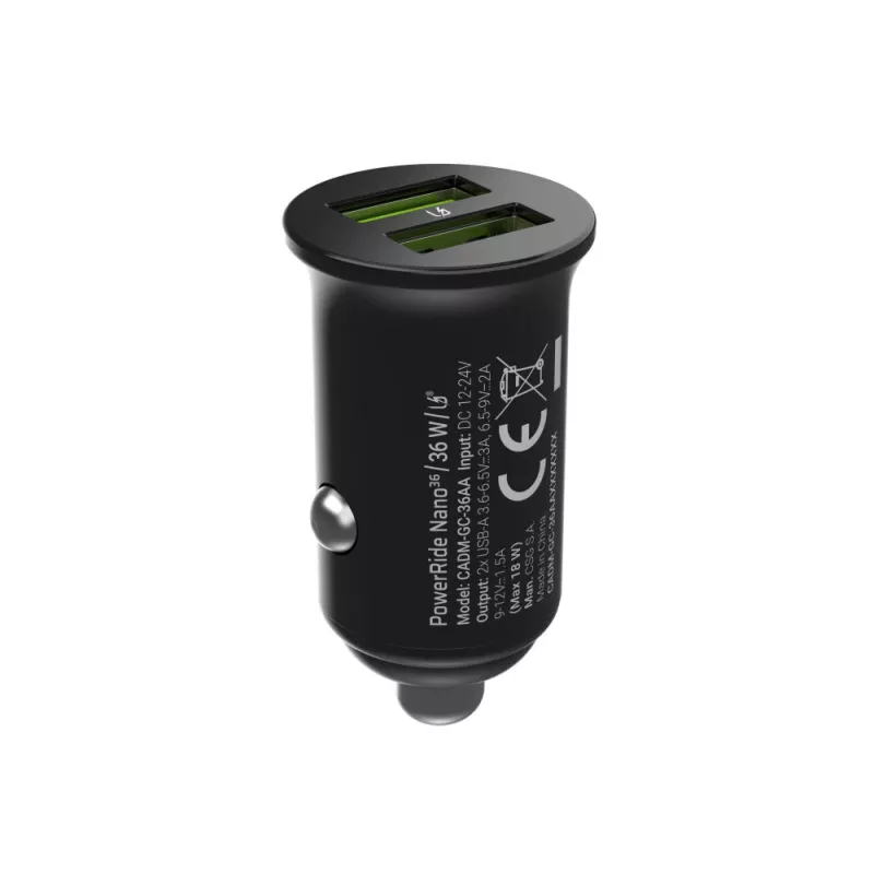 Green Cell GC PowerRide Nano36 CADM-GC-36AA carregador de automóvel 36 W 6 A, 2 × USB-A, carregamento rápido Ultra Charge, 12/24 V, preto