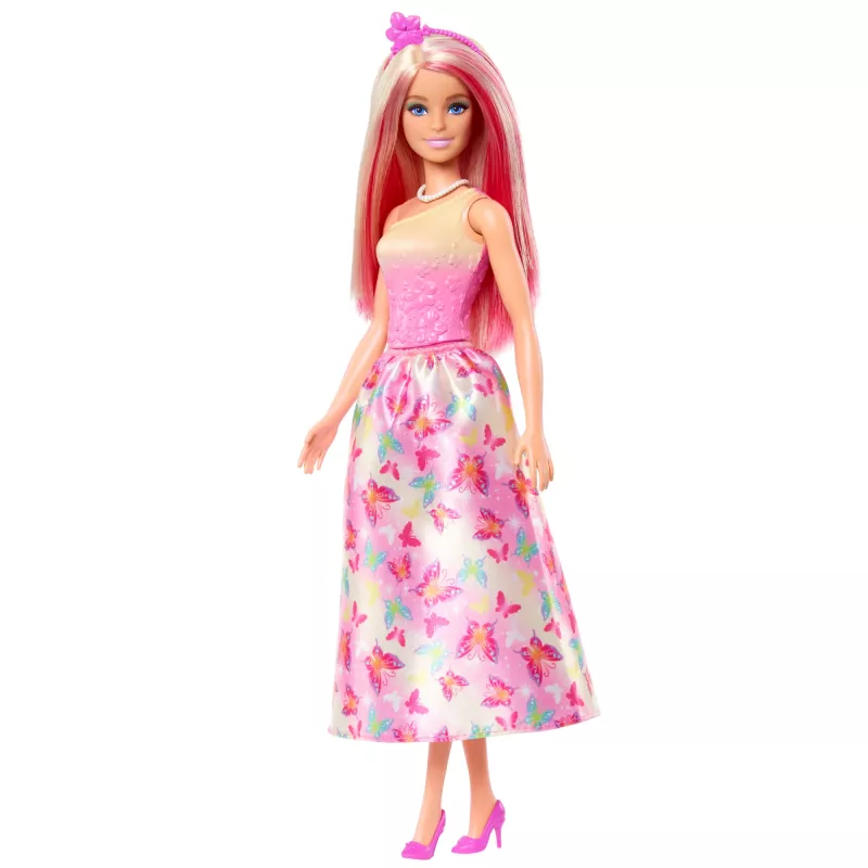 Barbie A Touch of Magic boneca Royal com cabelo rosa e loiro, saia de borboleta e acessórios