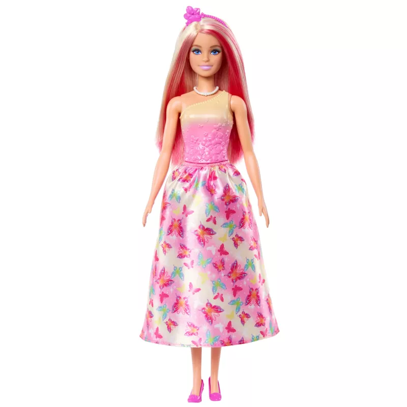 Barbie A Touch of Magic boneca Royal com cabelo rosa e loiro, saia de borboleta e acessórios