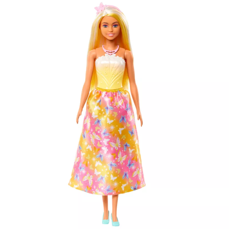 Barbie A Touch of Magic boneca Royal com cabelo com mechas claras, saia com estampa de borboleta e acessórios