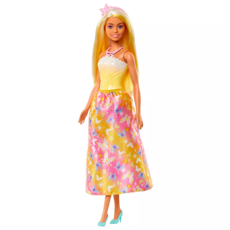 Barbie A Touch of Magic boneca Royal com cabelo com mechas claras, saia com estampa de borboleta e acessórios