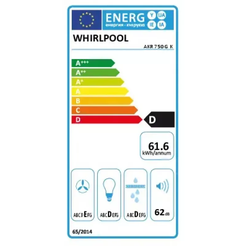Exaustor parcialmente integrado WHIRLPOOL AKR750GK, 599 mm de largura, 304 m³/h, preto