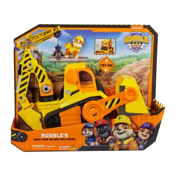 Rubble & Crew, Bark Yard Deluxe Bulldozer veículo de construção de brincar com luzes, sons e figura de ação Rubble, brinquedo para meninos e meninas a partir de 3 anos