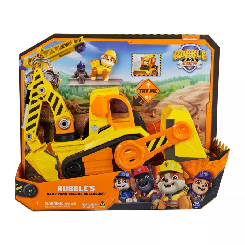 Rubble & Crew, Bark Yard Deluxe Bulldozer veículo de construção de brincar com luzes, sons e figura de ação Rubble, brinquedo para meninos e meninas a partir de 3 anos