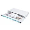 Caixa de fusão de fibra ótica DIGITUS com tampa deslizante, 1U, equipada com 24x LC Duplex, incl. ligação roscada M 25, cassete de fusão OM3 pigtails coloridos, adaptador