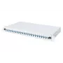 Caixa de fusão deslizante de fibra ótica DIGITUS, 1U, equipada com 24x LC Duplex, incl. parafuso M25, cassete de fusão monomodo OS2, pigtails coloridos