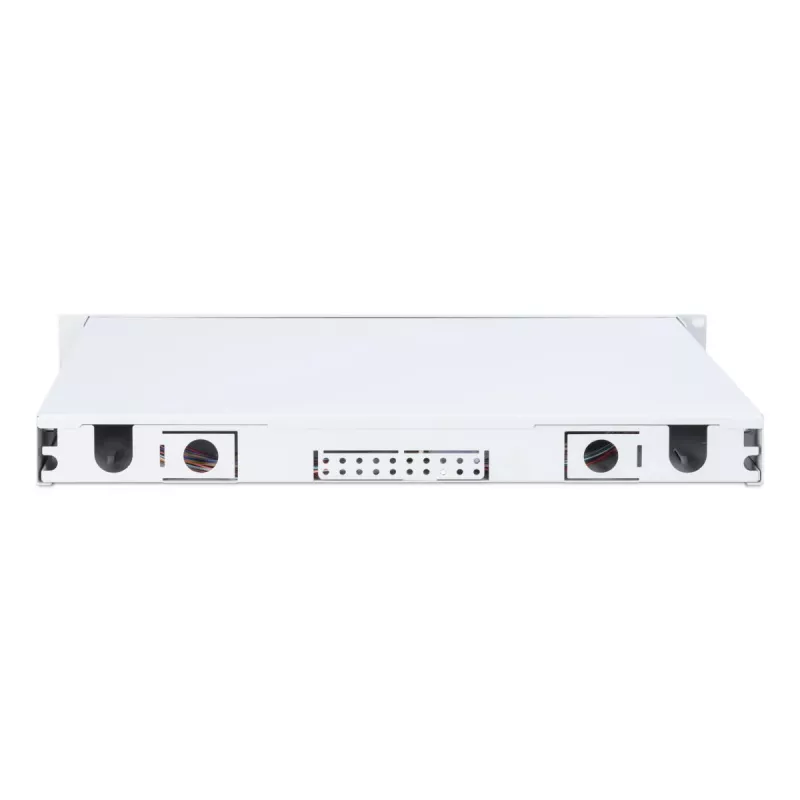 Caixa de fusão deslizante de fibra ótica DIGITUS, 1U, equipada com 24x LC Duplex, incl. parafuso M25, cassete de fusão monomodo OS2, pigtails coloridos