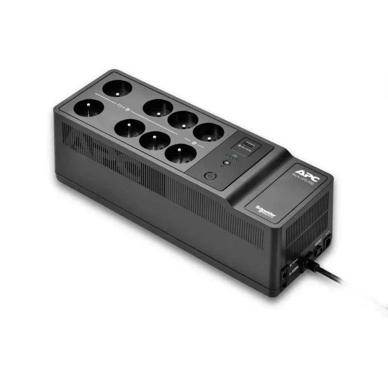 APC Back-UPS, 500VA/300W montagem no chão/parede, 230V, 8x tomadas francesas/belgas, ligação USB Type-A, bateria substituível pelo utilizador