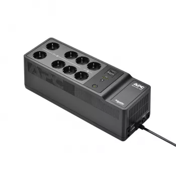 APC Back-UPS, 1050VA/600W montagem no chão/parede, 230V, 8x tomadas Schuko CEE 7/3, ligação USB Type A+C, bateria substituível