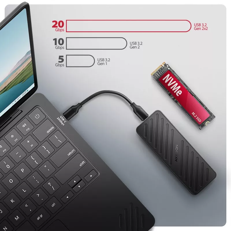 Axagon EEM2-20G USB-C 20Gbps - Caixa blindada para SSD M.2 NVMe