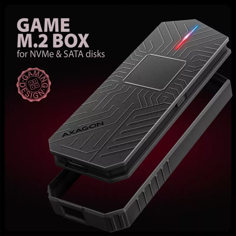 Axagon EEM2-GAM caixa externa USB-C 10Gbps em metal para SSD M.2 NVMe e SATA. Sem parafusos