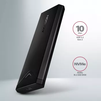 Axagon EEM2-UB2 caixa externa USB-C 10Gbps em metal para unidades SSD M.2 NVMe. Preto