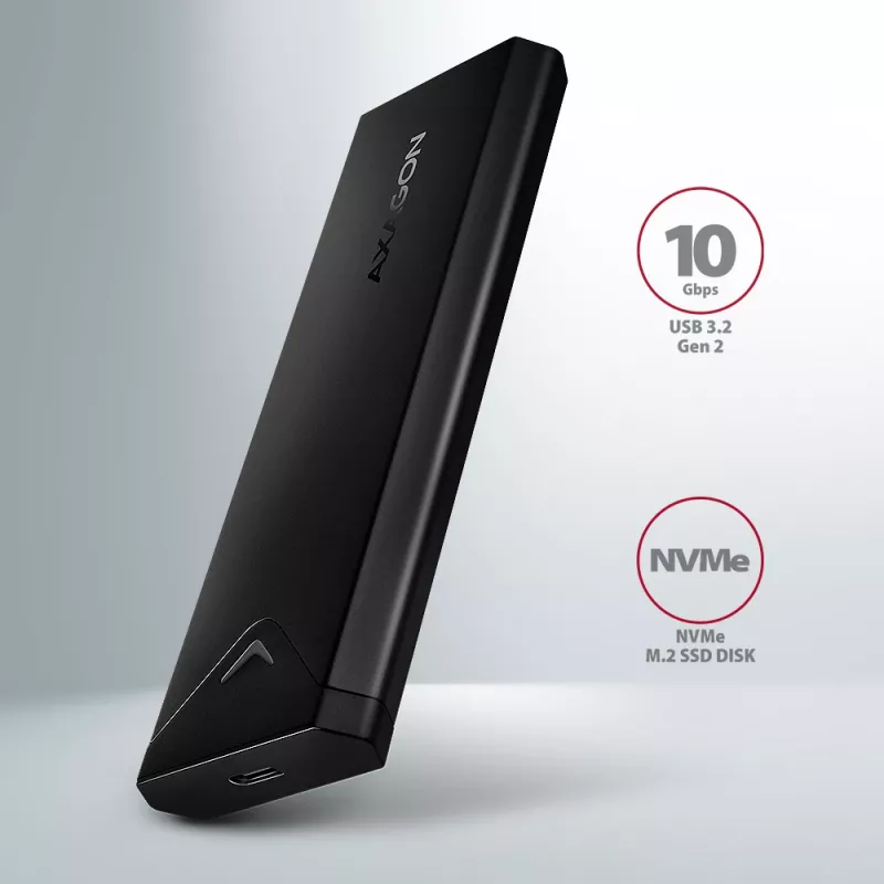 Axagon EEM2-UB2 caixa externa USB-C 10Gbps em metal para unidades SSD M.2 NVMe. Preto