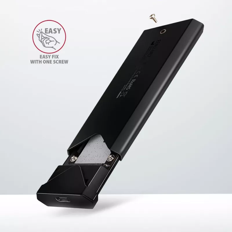 Axagon EEM2-UB2 caixa externa USB-C 10Gbps em metal para unidades SSD M.2 NVMe. Preto