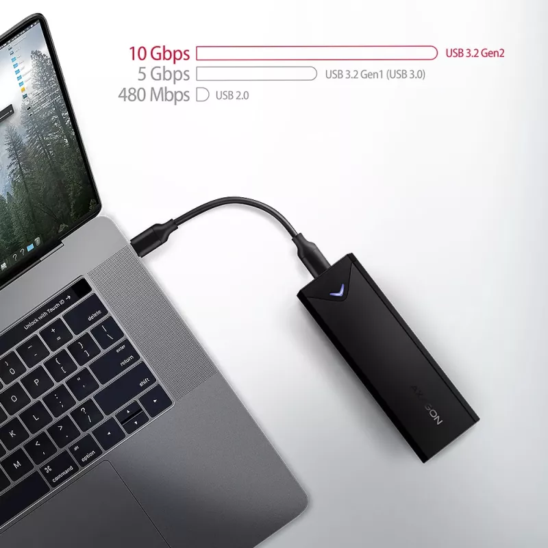 Axagon EEM2-UB2 caixa externa USB-C 10Gbps em metal para unidades SSD M.2 NVMe. Preto