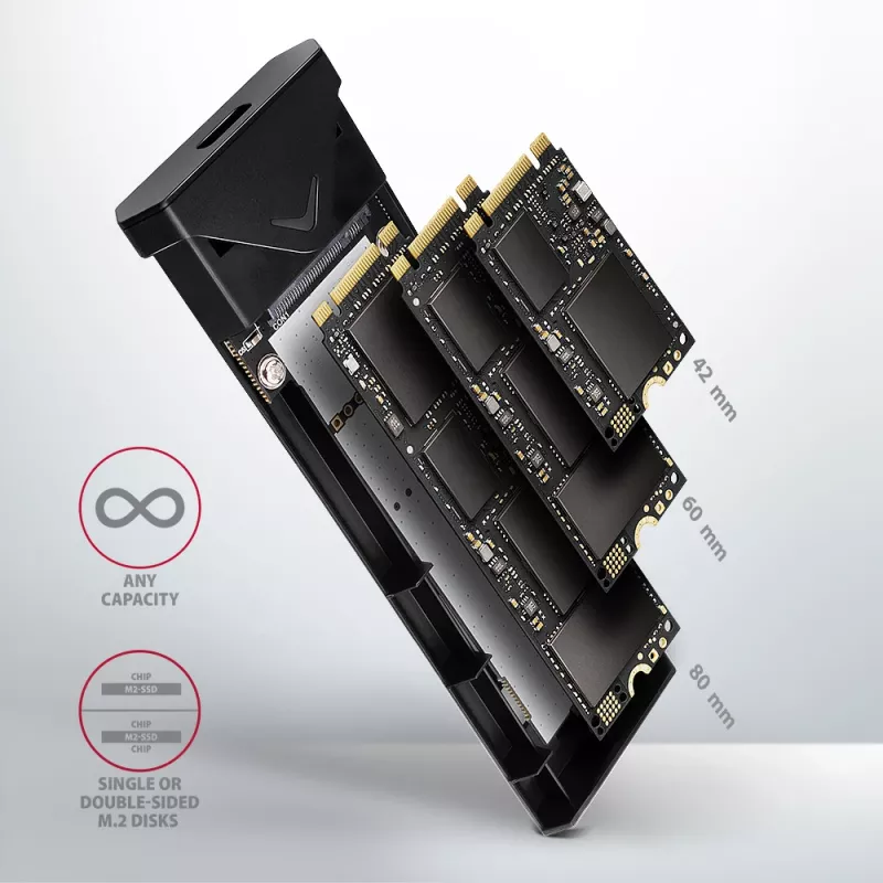 Axagon EEM2-UB2 caixa externa USB-C 10Gbps em metal para unidades SSD M.2 NVMe. Preto
