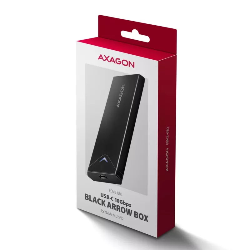 Axagon EEM2-UB2 caixa externa USB-C 10Gbps em metal para unidades SSD M.2 NVMe. Preto