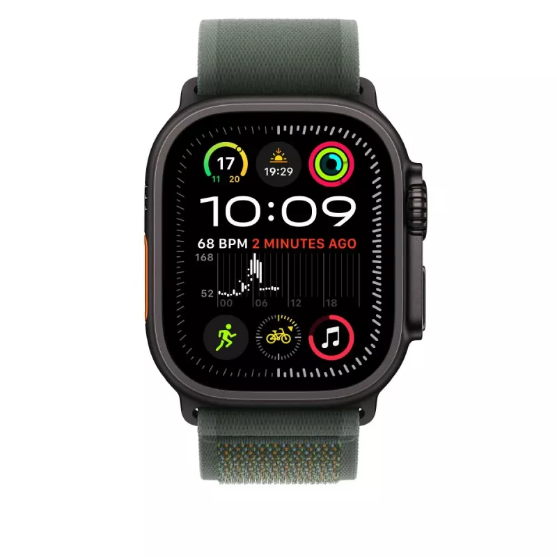 Pulseira Apple 49mm Green Trail Loop S/M Acabamento em titânio preto
