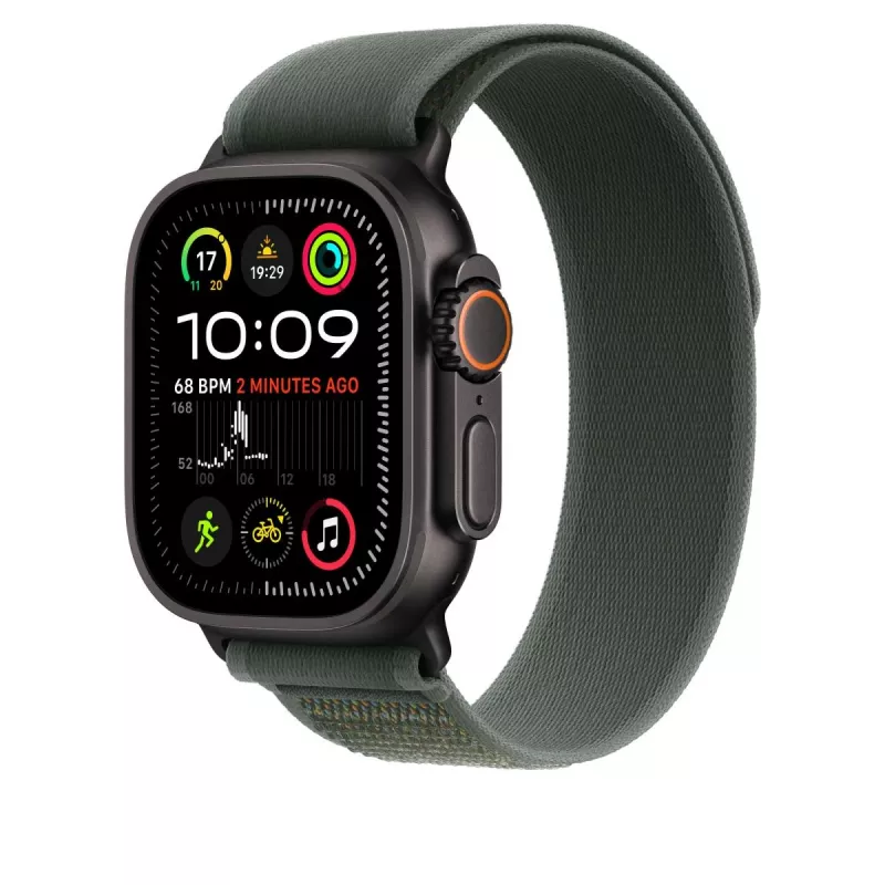 Pulseira Apple 49mm Green Trail Loop S/M Acabamento em titânio preto