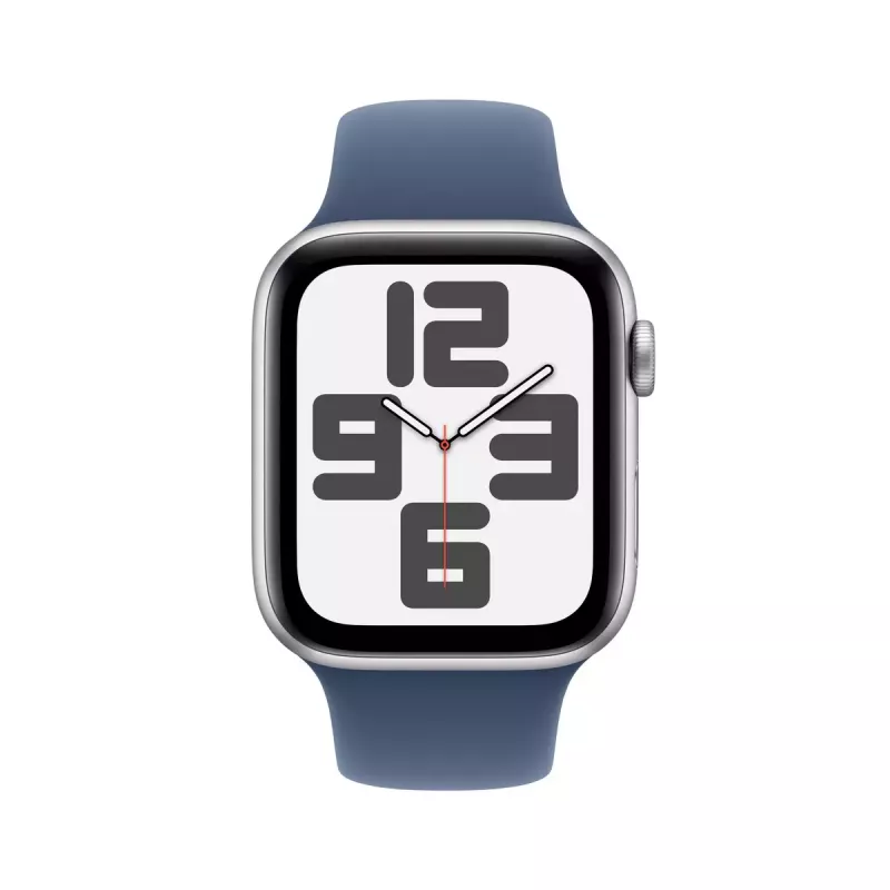 Smartwatch Apple Watch SE GPS 44mm caixa de alumínio prateada pulseira desportiva Denim azul S/M