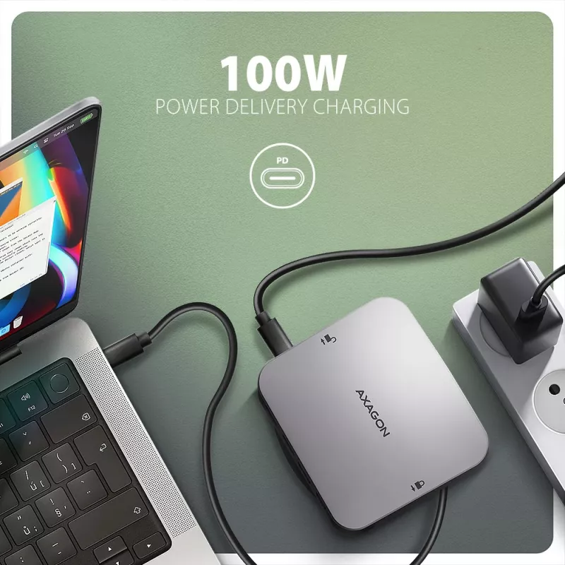 Axagon HMC-UFO hub USB-C M.2 SATA/NVMe 1 Gbit/s Ethernet 384 kHz áudio com fios USB 3.2 Gen 2 (3.1 Gen 2) Type-C preto