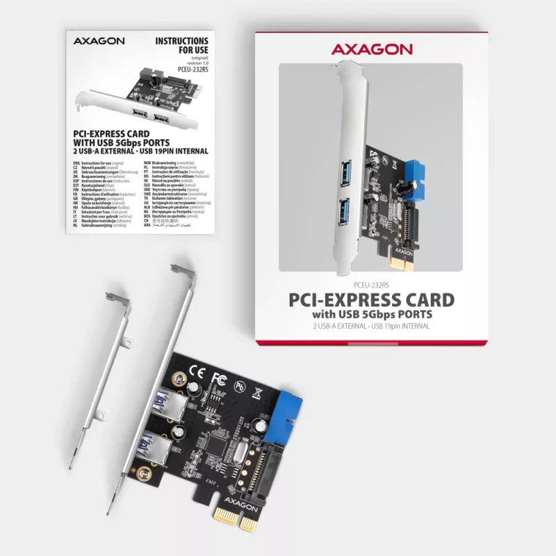 Axagon PCEU-232RS Controlador PCIe 2x ext. + 2x int. USB 5Gbps
