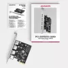 Axagon PCEU-430RS placa controladora PCIe 2.0 x1, 4x USB-A externas 5 Gbps (USB 3.2 Gen 1), Renesas PD720201, UASP, alimentação SATA de 15 pinos
