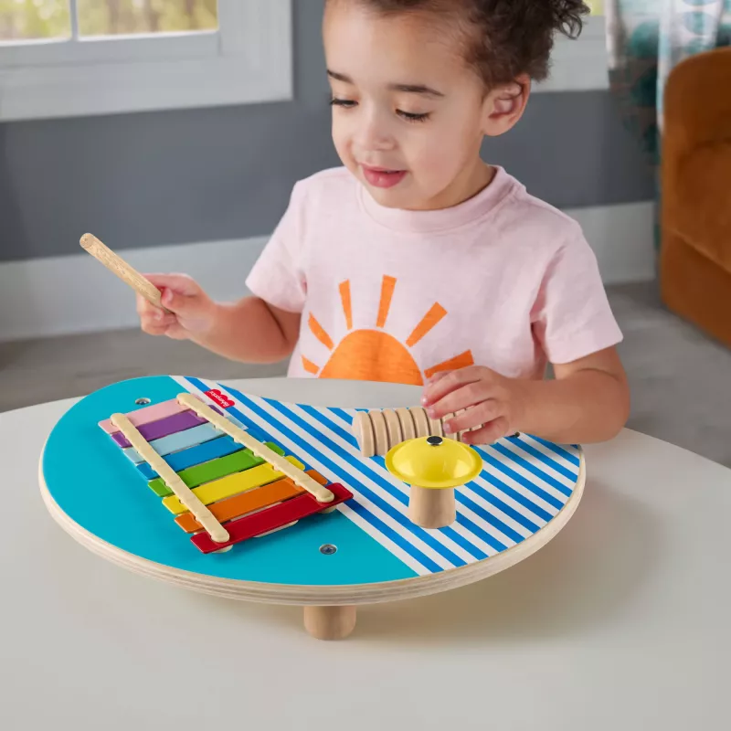 Fisher-Price Mesa de música de madeira com instrumentos de percussão, 3 peças de madeira