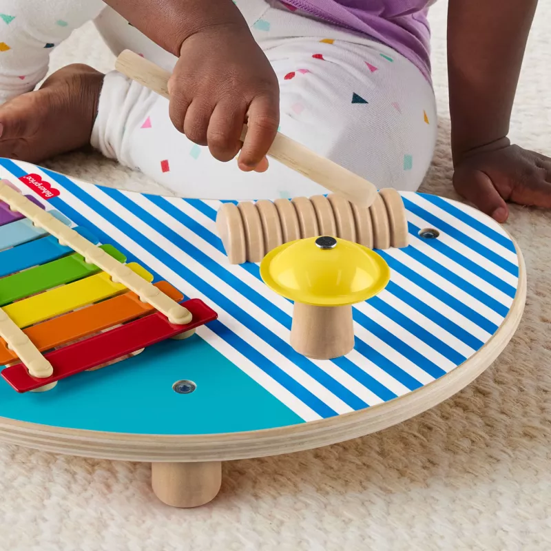 Fisher-Price Mesa de música de madeira com instrumentos de percussão, 3 peças de madeira