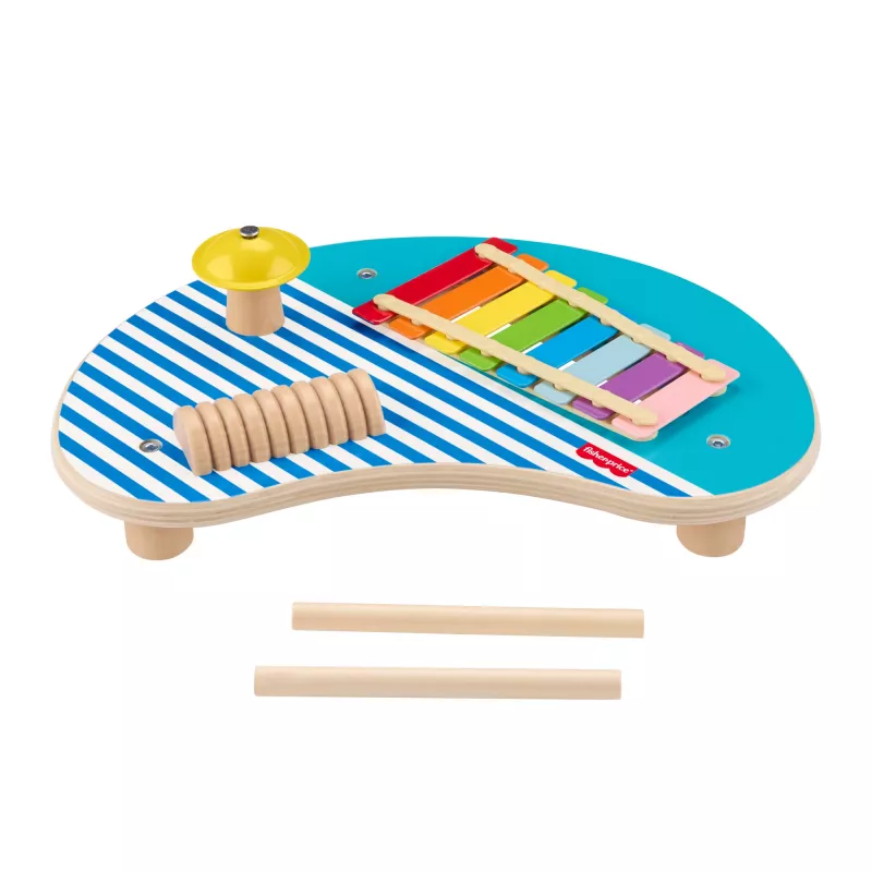 Fisher-Price Mesa de música de madeira com instrumentos de percussão, 3 peças de madeira