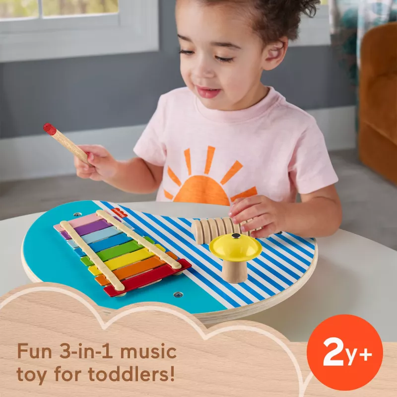 Fisher-Price Mesa de música de madeira com instrumentos de percussão, 3 peças de madeira