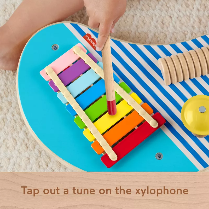 Fisher-Price Mesa de música de madeira com instrumentos de percussão, 3 peças de madeira