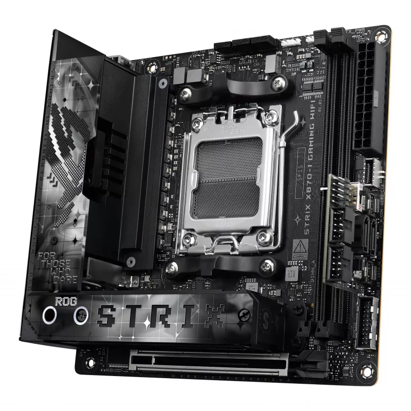 Placa-mãe ASUS ROG STRIX X870-I GAMING WIFI mini ITX · AMD X870 · Socket AM5 · DDR5 · 2 DIMM · Wi-Fi 7 · Bluetooth 5.4